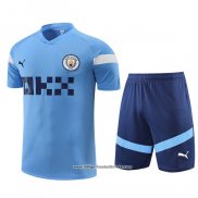Trainingsanzug Manchester City Kurzarm 2022/2023 Blau - Pantalon Corto
