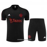 Trainingsanzug Manchester United Kurzarm 2023/2024 Schwarz - Pantalon Corto